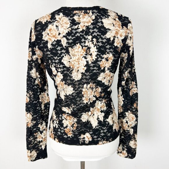 Y2K Karen Kane Mesh Lace Floral Top Stretch Sheer Romantic Size Medium Women's - Picture 2 of 4